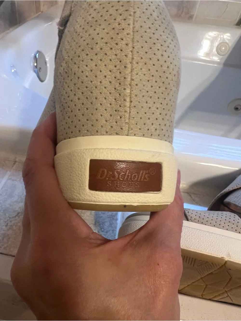 Dr. Scholl's Perforated Crisscross Wedge Sandals - Taupe - Picture 3 of 3